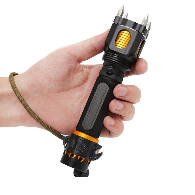 Outdoor LED T6 Strong Light Rechargeable Flashlight Car Safety Hammer Multi-Function Aelf-Defense Flashlight