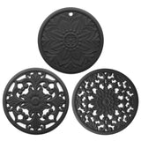 3 in 1 Hollow Flower Silicone Heat Insulation Pad Anti-Scalding Pot Bowl Pad Set, Black, Yellow, Blue, Green, Purple, Gray Black