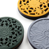 3 in 1 Hollow Flower Silicone Heat Insulation Pad Anti-Scalding Pot Bowl Pad Set, Black, Yellow, Blue, Green, Purple, Gray