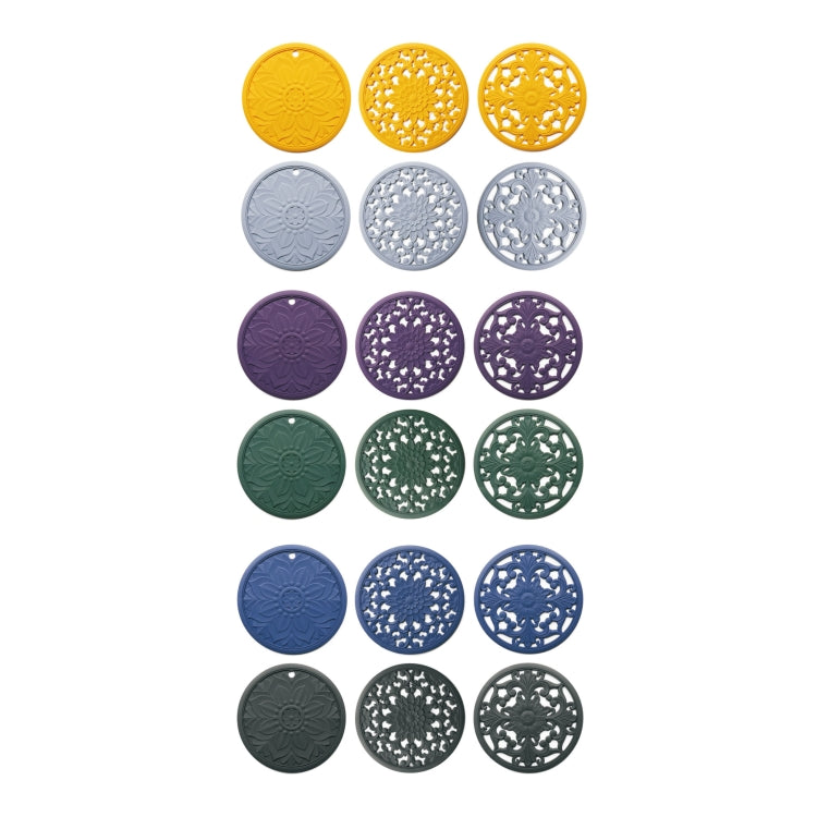 3 in 1 Hollow Flower Silicone Heat Insulation Pad Anti-Scalding Pot Bowl Pad Set, Black, Yellow, Blue, Green, Purple, Gray