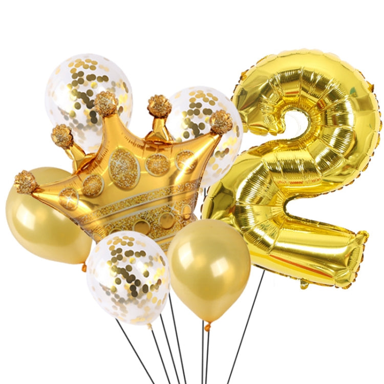 2 PCS Birthday Baby Children Golden Crown Aluminum Film Number Balloon Set Wedding Scene Decoration Number 2