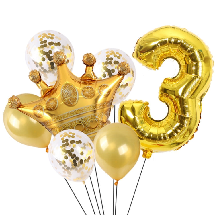 2 PCS Birthday Baby Children Golden Crown Aluminum Film Number Balloon Set Wedding Scene Decoration Number 3