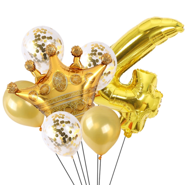 2 PCS Birthday Baby Children Golden Crown Aluminum Film Number Balloon Set Wedding Scene Decoration Number 4