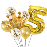 2 PCS Birthday Baby Children Golden Crown Aluminum Film Number Balloon Set Wedding Scene Decoration Number 5