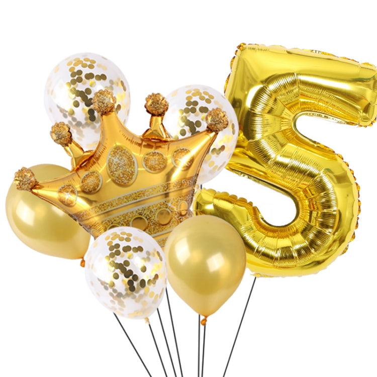 2 PCS Birthday Baby Children Golden Crown Aluminum Film Number Balloon Set Wedding Scene Decoration Number 5