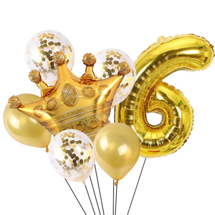 2 PCS Birthday Baby Children Golden Crown Aluminum Film Number Balloon Set Wedding Scene Decoration Number 6
