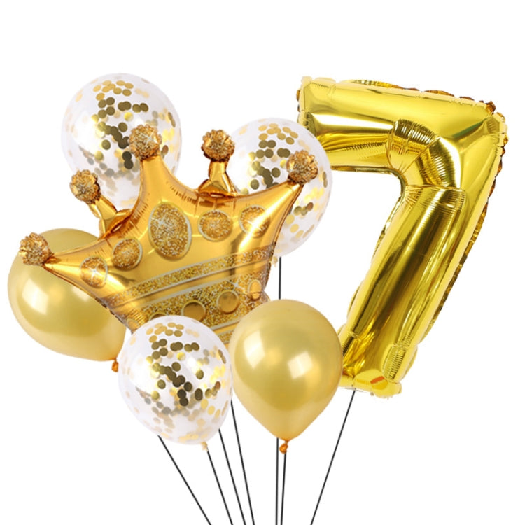 2 PCS Birthday Baby Children Golden Crown Aluminum Film Number Balloon Set Wedding Scene Decoration Number 7