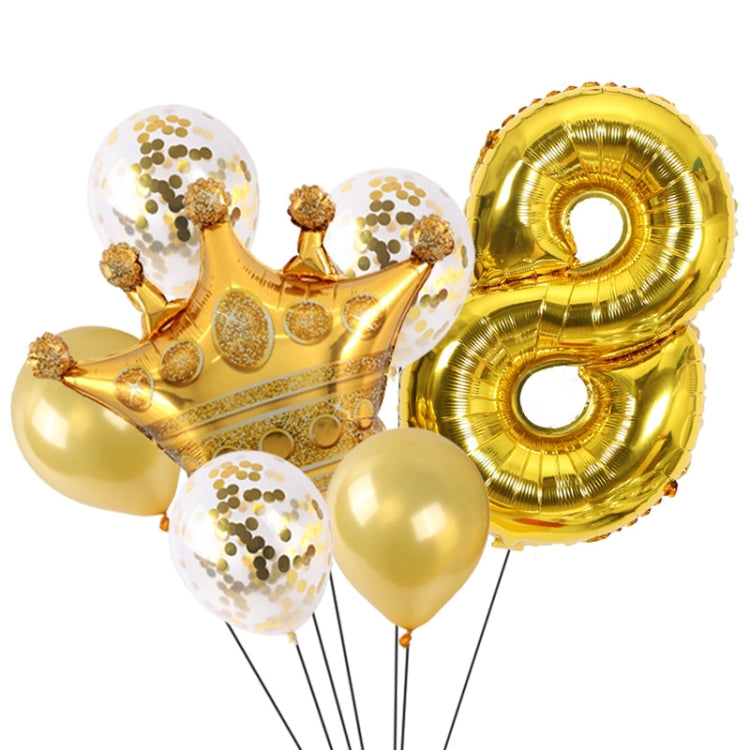 2 PCS Birthday Baby Children Golden Crown Aluminum Film Number Balloon Set Wedding Scene Decoration Number 8