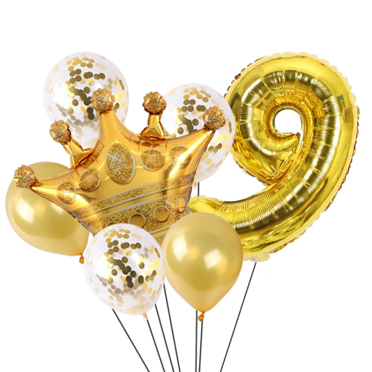 2 PCS Birthday Baby Children Golden Crown Aluminum Film Number Balloon Set Wedding Scene Decoration Number 9
