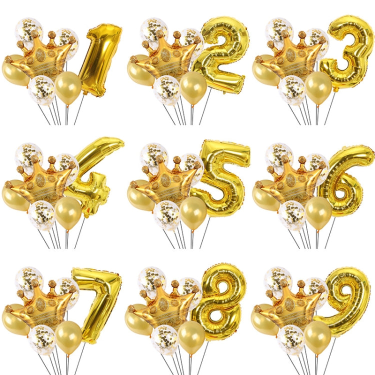 2 PCS Birthday Baby Children Golden Crown Aluminum Film Number Balloon Set Wedding Scene Decoration