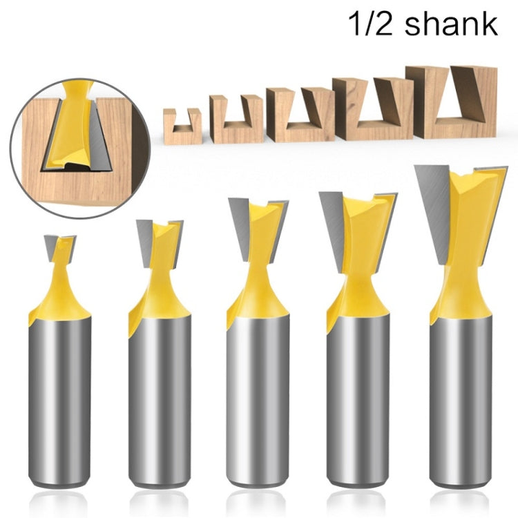 1/2 Handle Dovetail Cutter Wood Engraving Small Milling Cutter, Specification:, 5 PCS/Set, 1/2x5/8mm, 1/2x3/4mm, 1/2x1/4mm, 1/2x3/8mm, 1/2x1/2mm