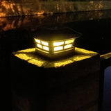 4 inch Outdoor Solar Column Lamp White + Warm White Light Garden Lamp, Black, White