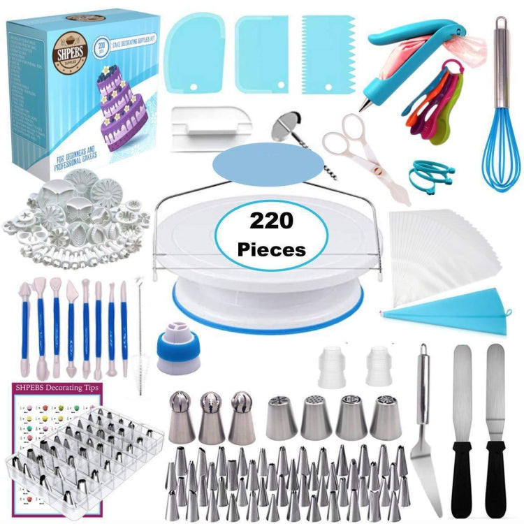 220 in 1 Cake Turntable Decorating Nozzle Set Baking Tool Fondant Mold Set, 220 PCS/Set 220 PCS Set