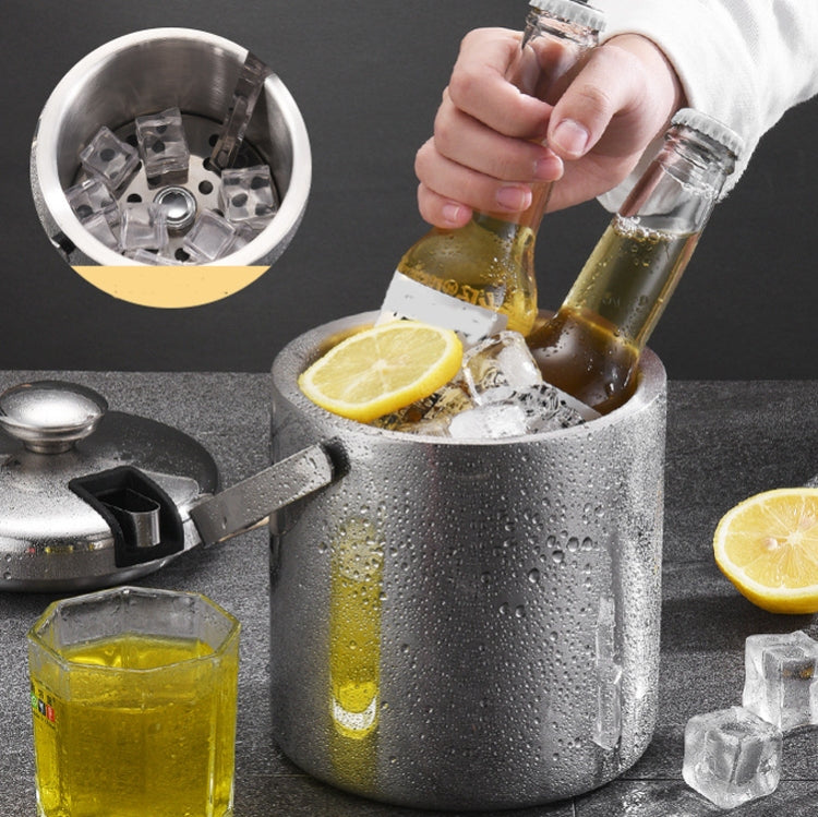 304 Stainless Steel Ice Bucket Double-Layer Hollow Bar Beer Wine Barrel With Ice Clip, Capacity: 1.3L, 1.3L With Ice Clip 1.3L With Ice Clip