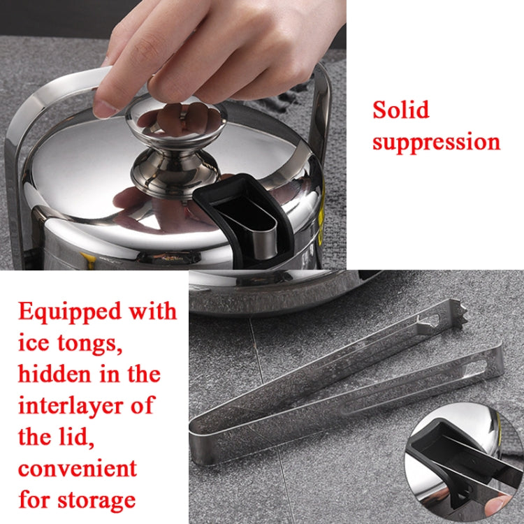 304 Stainless Steel Ice Bucket Double-Layer Hollow Bar Beer Wine Barrel With Ice Clip, Capacity: 1.3L, 1.3L With Ice Clip