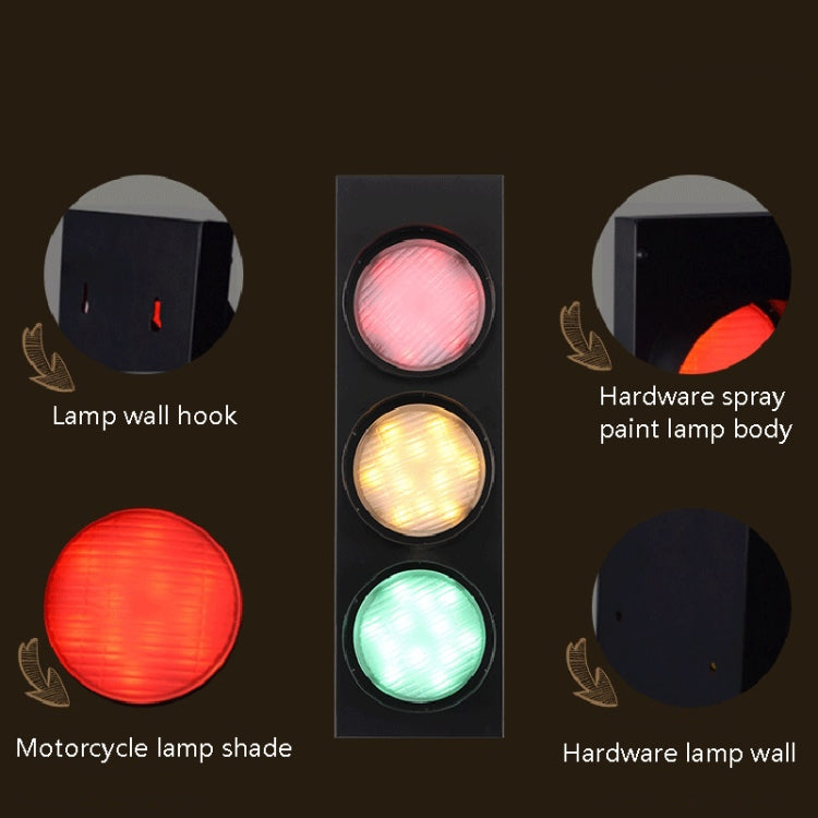 Retro Bar Restaurant Traffic Light Wrought Iron Engineering Glass LED Indoor Signal Wall Light, 5W x 3