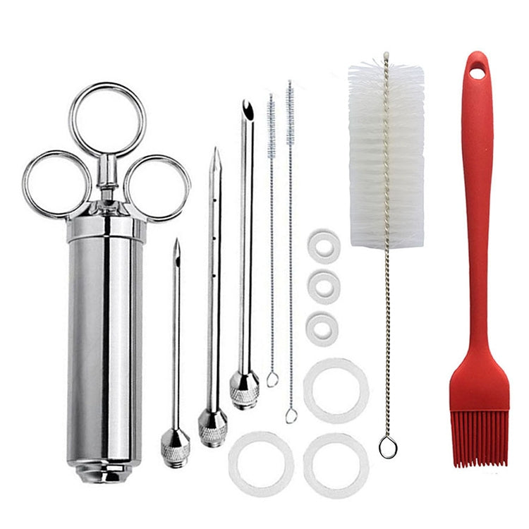 Stainless Steel Spice Syringe Barbecue Tool Turkey Needle Set, 14 in 1 (Green), 14 in 1 (Black), 14 in 1 (Blue), 14 in 1 (Orange), 14 in 1 (Gem Green), 14 in 1 (White Orange)