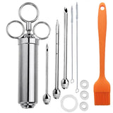 Stainless Steel Seasoning Steak Syringe Turkey Needle Set With Cleaning Silicone Brush, 11 in 1 (Red ), 11 in 1 (Black ), 11 in 1 (Blue), 11 in 1 (Green), 11 in 1 (Orange ), 11 in 1 (Yellow ), 11 in 1 (Yellow White)