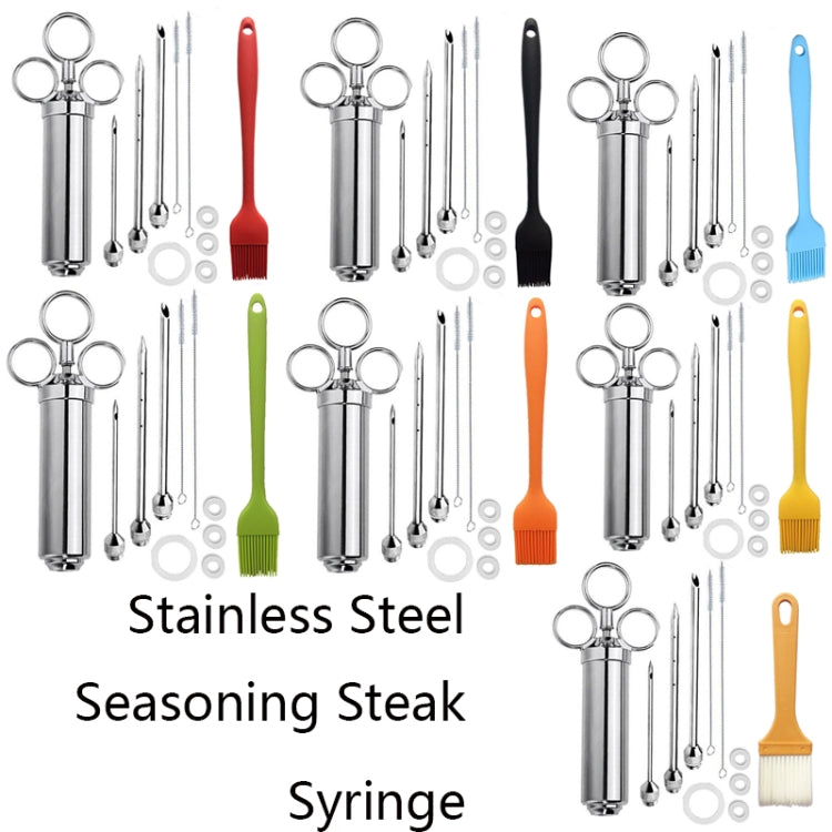 Stainless Steel Seasoning Steak Syringe Turkey Needle Set With Cleaning Silicone Brush, 11 in 1 (Red ), 11 in 1 (Black ), 11 in 1 (Blue), 11 in 1 (Green), 11 in 1 (Orange ), 11 in 1 (Yellow ), 11 in 1 (Yellow White)
