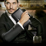 LEINASEN A80 Multi-Card Men Hand Bag Double Zip Big Capacity Wallet, Brown, Black