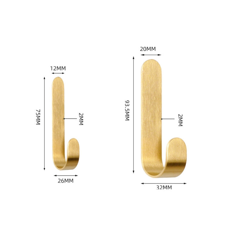 Brass Gold Color Brushed Hook Punch-Free Metal Hanging Hook, Small, Large