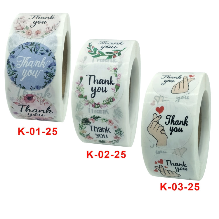 10 Rolls Thank You Floral Sticker Wedding Gift Decoration Sticker, K-01-25, K-02-25, K-03-25h