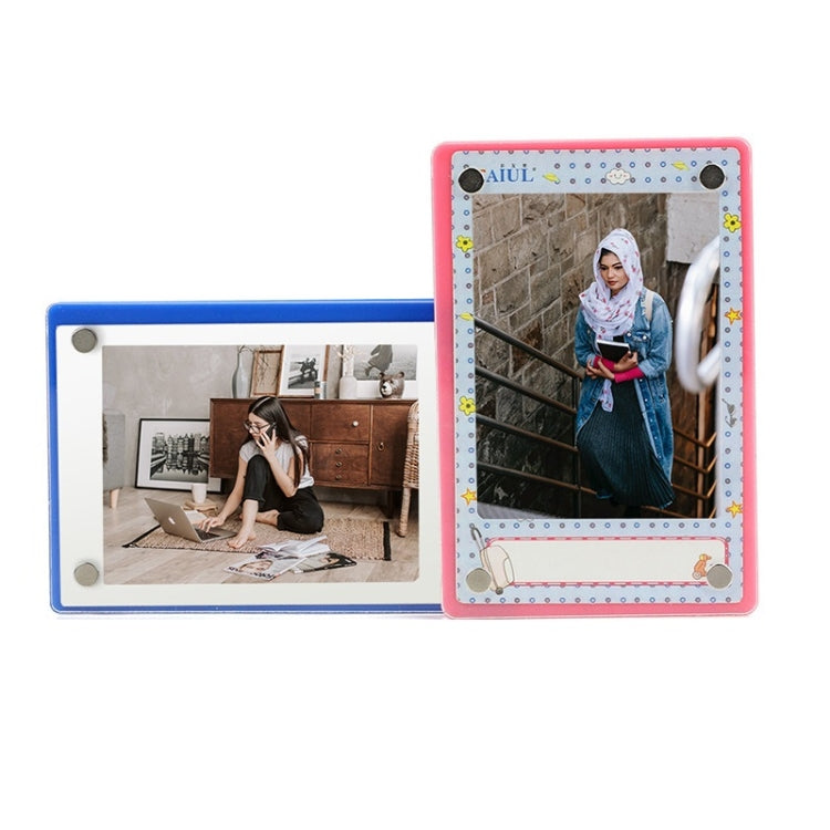 3 Inch Photo Acrylic Photo Frame Refrigerator Magnetic Sticker For Polaroid, 98 Persent Translucent, Wave Point, Pink, Blue
