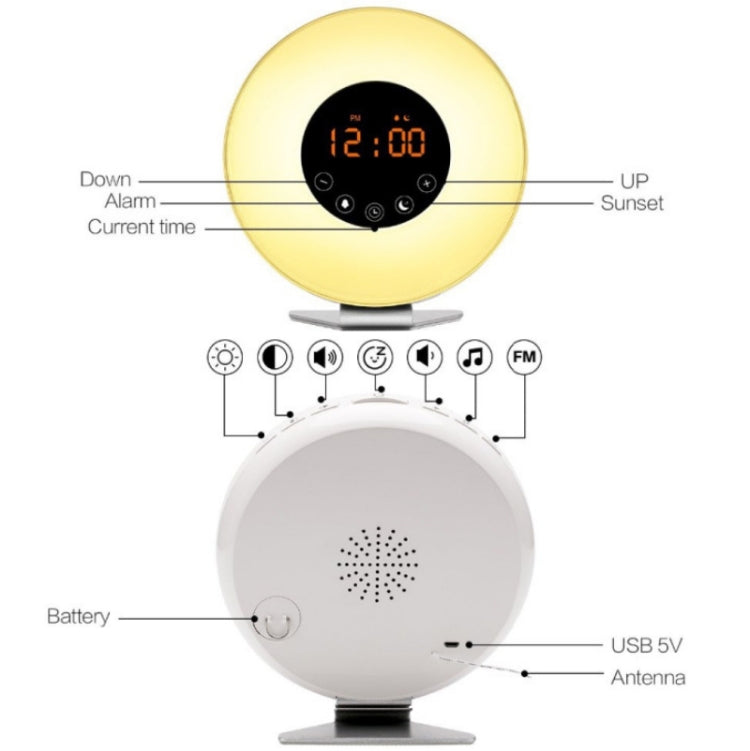 Simulated Sunrise And Sunset Sleep Light Alarm Clock with FM Radio, US Plug, EU Plug, UK Plug, AU Plug