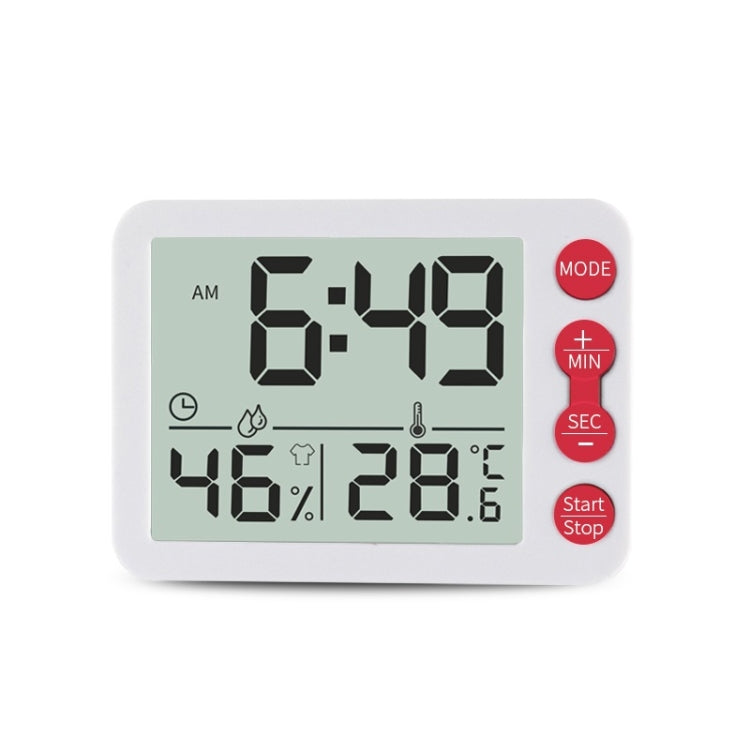 Multifunctional Indoor Thermometer And Hygrometer Large Screen Alarm Clock Kitchen Electronic Countdown Timer, Black Shell Black Button, White Shell Black Button, White Shell Red Button, White Shell Green Button, White Shell Blue Button White Shell Red Button