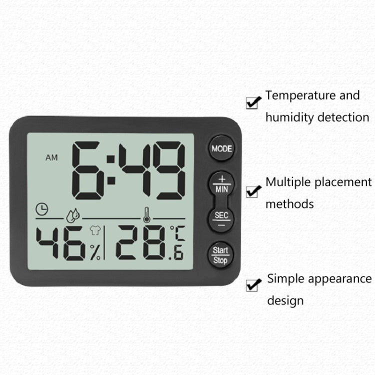 Multifunctional Indoor Thermometer And Hygrometer Large Screen Alarm Clock Kitchen Electronic Countdown Timer, Black Shell Black Button, White Shell Black Button, White Shell Red Button, White Shell Green Button, White Shell Blue Button