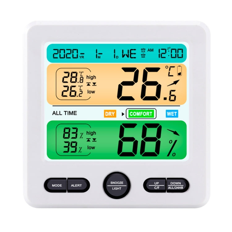 Indoor Color Digital Display Thermometer & Hygrometer Household Large-Screen Electronic Clock, TS-6211-W, TS-6211-B TS-6211-W