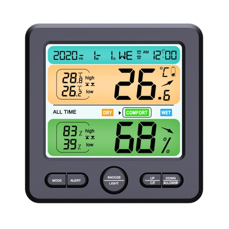 Indoor Color Digital Display Thermometer & Hygrometer Household Large-Screen Electronic Clock, TS-6211-W, TS-6211-B TS-6211-B