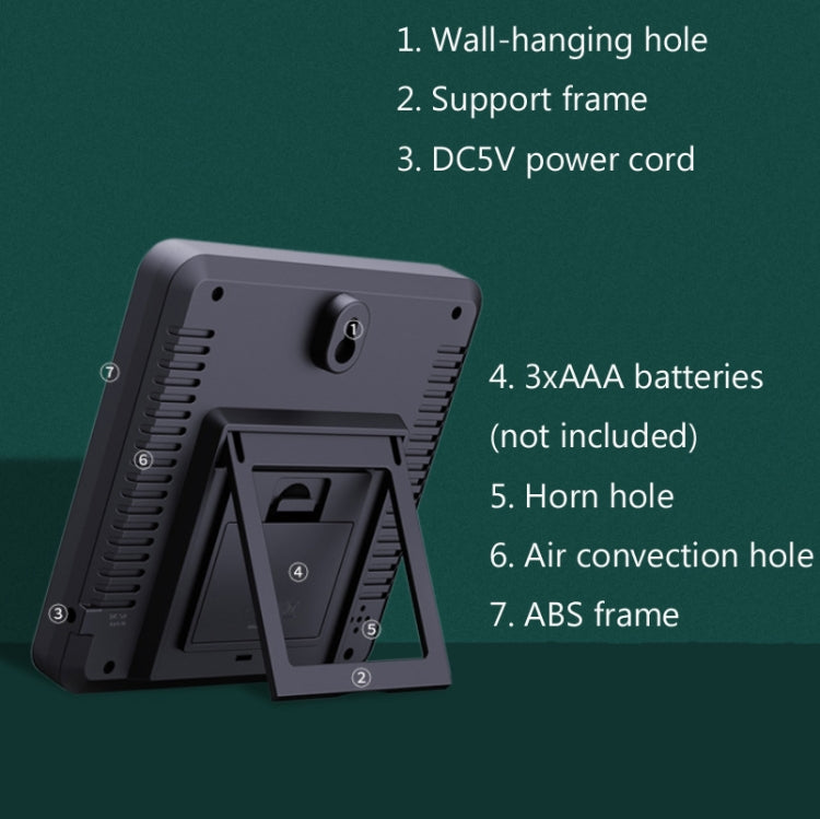 Indoor Color Digital Display Thermometer & Hygrometer Household Large-Screen Electronic Clock, TS-6211-W, TS-6211-B