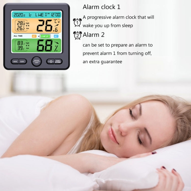 Indoor Color Digital Display Thermometer & Hygrometer Household Large-Screen Electronic Clock, TS-6211-W, TS-6211-B