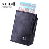 Anti-Theft Aluminum Alloy Coin Purse RFID Anti-Degaussing Automatic Pop-Up PU Bank Card Bag, Mad Horse Black, Mad Horse Aprico, Mad Horse Blue, Carbon Fiber Black