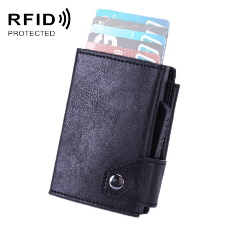 Anti-Theft Aluminum Alloy Coin Purse RFID Anti-Degaussing Automatic Pop-Up PU Bank Card Bag, Mad Horse Black, Mad Horse Aprico, Mad Horse Blue, Carbon Fiber Black