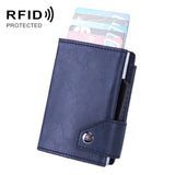 Anti-Theft Aluminum Alloy Coin Purse RFID Anti-Degaussing Automatic Pop-Up PU Bank Card Bag, Mad Horse Black, Mad Horse Aprico, Mad Horse Blue, Carbon Fiber Black