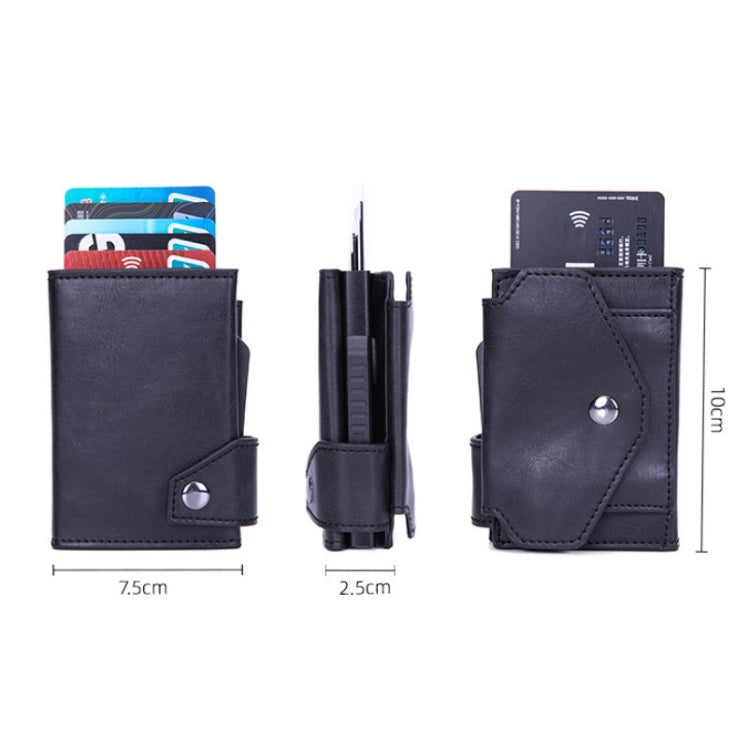 Anti-Theft Aluminum Alloy Coin Purse RFID Anti-Degaussing Automatic Pop-Up PU Bank Card Bag, Mad Horse Black, Mad Horse Aprico, Mad Horse Blue, Carbon Fiber Black