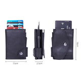 Anti-Theft Aluminum Alloy Coin Purse RFID Anti-Degaussing Automatic Pop-Up PU Bank Card Bag, Mad Horse Black, Mad Horse Aprico, Mad Horse Blue, Carbon Fiber Black