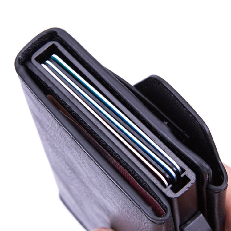 Anti-Theft Aluminum Alloy Coin Purse RFID Anti-Degaussing Automatic Pop-Up PU Bank Card Bag, Mad Horse Black, Mad Horse Aprico, Mad Horse Blue, Carbon Fiber Black
