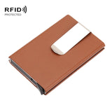 Aluminum Alloy Credit Card Case RFID Anti-Magnetic Metal Card Box, Microfiber Leather Black, Microfiber Leather Apricot