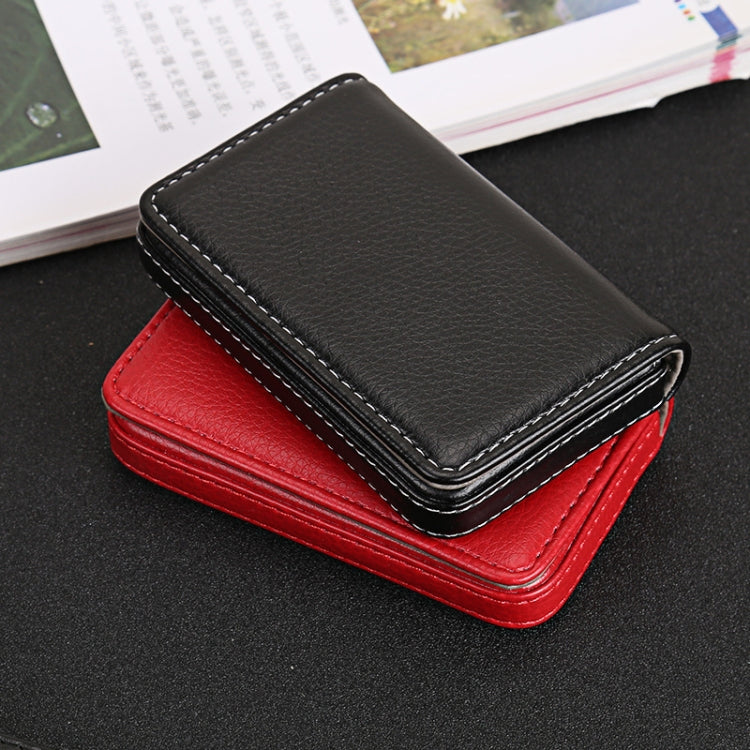 PU Leather Metal Business Card Holder Magnetic Lychee Stainless Steel Business Card Case, Red, Yellow, Blue, Black, Brown, Rose Red, Pink, Apricot, Orange
