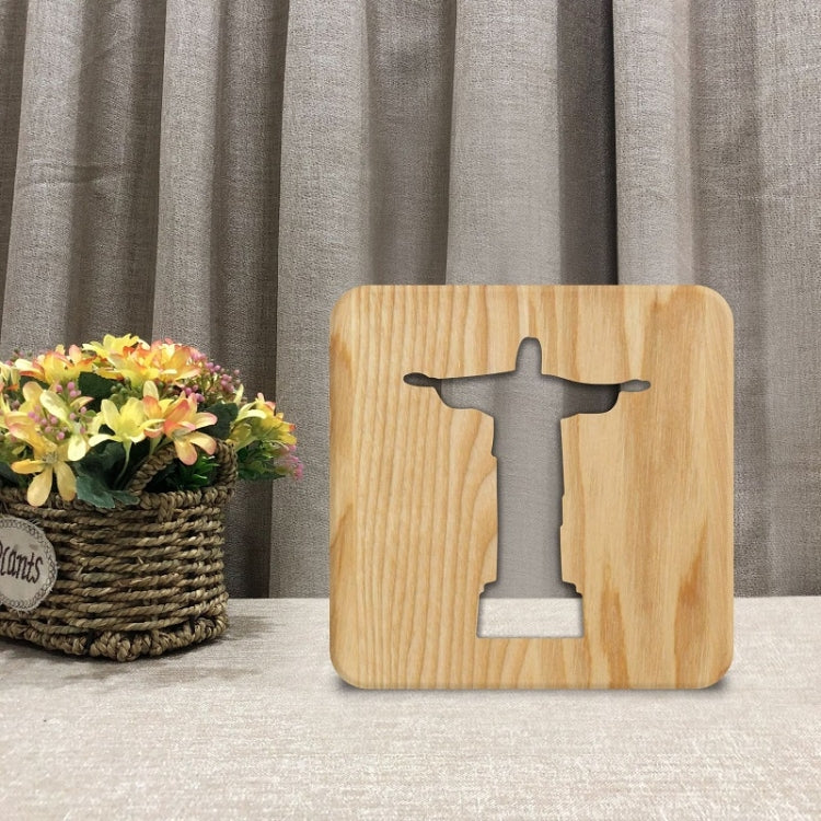 FS-T1971W 2.5W Jesus Pastor Table Lamp USB Solid Wood Hollow Night Light, Jesus Pastor