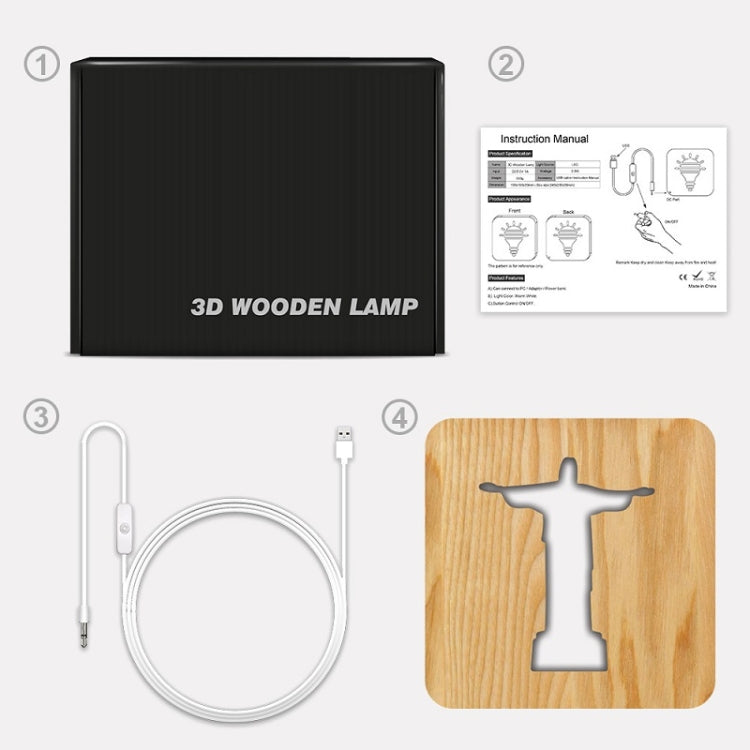 FS-T1971W 2.5W Jesus Pastor Table Lamp USB Solid Wood Hollow Night Light, Jesus Pastor