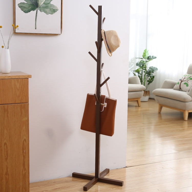 Solid Wood Floor Coat Rack Living Room Bedroom Clothes Organizing Storage Rack, White, Wood Color, Coffee