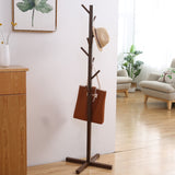 Solid Wood Floor Coat Rack Living Room Bedroom Clothes Organizing Storage Rack, White, Wood Color, Coffee