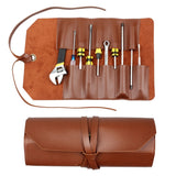 CL97 Multi-Function Toolkit Bundled Leather Tool Bag Double Thickened Two-Purpose Wrench Bag, Black, Brown