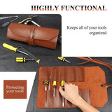 CL97 Multi-Function Toolkit Bundled Leather Tool Bag Double Thickened Two-Purpose Wrench Bag, Black, Brown