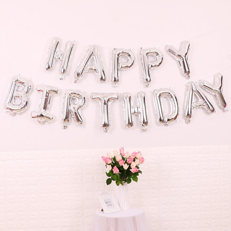 2 PCS 16 Inch Happy Birthday Letter Aluminum Film Balloon Birthday Party Decoration Specification： US Version Silver)