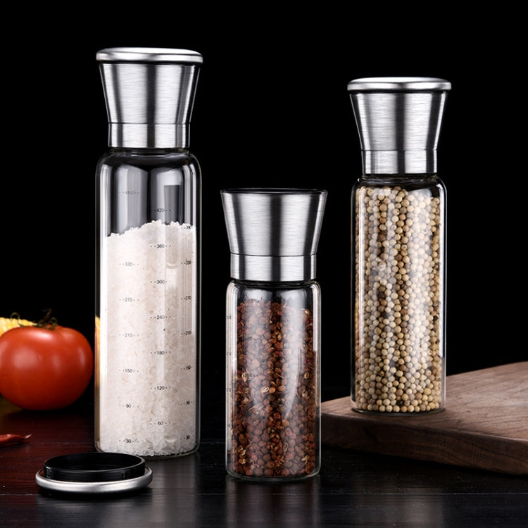 304 Stainless Steel Sea Salt Pepper Grinder Home Pepper Coffee Manual Grinding Bottle, 2 PCS 200ml, 270ml, 450ml
